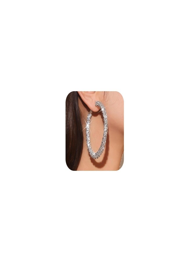 Novearring أقراط مرصعة بأحجار الراين للنساء، أقراط حلقية كبيرة لامعة، أقراط حلقية كبيرة لامعة لحفلات الزفاف والسهرات - Image 1
